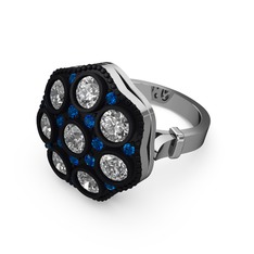 Glory Elmas Yüzük - Swarovski ve lab safir 14 ayar beyaz altın yüzük #hiu73r