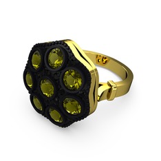 Glory Elmas Yüzük - Peridot ve siyah zirkon 925 ayar altın kaplama gümüş yüzük #hjzym8