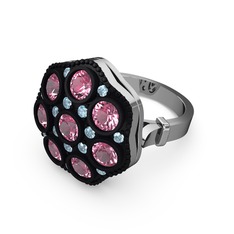 Glory Elmas Yüzük - Pembe kuvars ve akuamarin 18 ayar beyaz altın yüzük #i072km