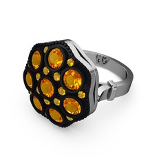 Glory Elmas Yüzük - Sitrin 14 ayar beyaz altın yüzük #i6gil7