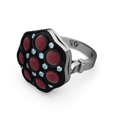 Glory Elmas Yüzük - Kök yakut ve akuamarin 18 ayar beyaz altın yüzük #j4huad