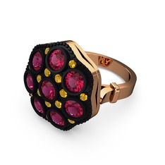 Glory Elmas Yüzük - Rodolit garnet ve sitrin 18 ayar rose altın yüzük #jsu13z