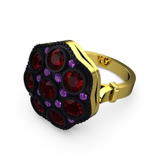 Garnet ve ametist 8 ayar altın yüzük
