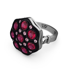 Glory Elmas Yüzük - Rodolit garnet ve pembe kuvars 18 ayar beyaz altın yüzük #l5gcia