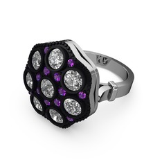 Beyaz zirkon ve ametist 925 ayar gümüş yüzük