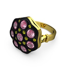 Pembe kuvars ve peridot 18 ayar altın yüzük