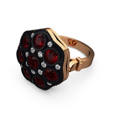 Glory Elmas Yüzük - Garnet ve pırlanta 8 ayar rose altın yüzük (0.3 karat) #lpmq6r