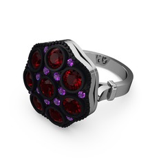 Glory Elmas Yüzük - Garnet ve ametist 925 ayar gümüş yüzük #m6x57k