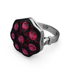 Rodolit garnet ve garnet 18 ayar beyaz altın yüzük