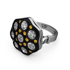 Swarovski ve sitrin 18 ayar beyaz altın yüzük