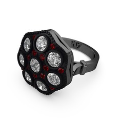 Glory Elmas Yüzük - Swarovski ve garnet 925 ayar siyah rodyum kaplama gümüş yüzük #p68v5s