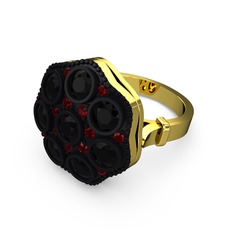 Glory Elmas Yüzük - Siyah zirkon ve garnet 14 ayar altın yüzük #p83jli