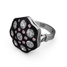 Glory Elmas Yüzük - Swarovski ve pembe kuvars 14 ayar beyaz altın yüzük #p84blj