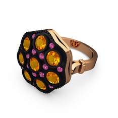 Glory Elmas Yüzük - Sitrin ve rodolit garnet 925 ayar rose altın kaplama gümüş yüzük #pnx9kr