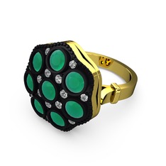 Kök zümrüt ve swarovski 8 ayar altın yüzük