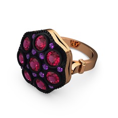 Rodolit garnet ve ametist 14 ayar rose altın yüzük