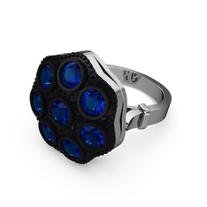 Glory Elmas Yüzük - Lab safir ve siyah zirkon 18 ayar beyaz altın yüzük #s7b8lh