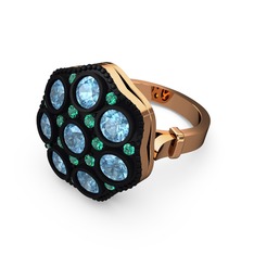 Glory Elmas Yüzük - Akuamarin ve yeşil kuvars 18 ayar rose altın yüzük #sr45oy