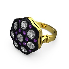 Glory Elmas Yüzük - Swarovski ve ametist 925 ayar altın kaplama gümüş yüzük #szwfk4