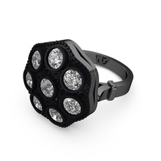 Glory Elmas Yüzük - Swarovski ve siyah zirkon 925 ayar siyah rodyum kaplama gümüş yüzük #tdo9o6