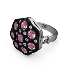 Glory Elmas Yüzük - Pembe kuvars ve pırlanta 18 ayar beyaz altın yüzük (0.3 karat) #tfguln