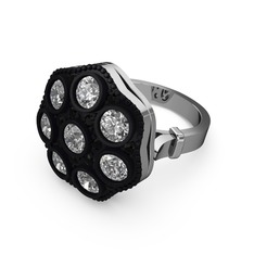 Glory Elmas Yüzük - Swarovski ve siyah zirkon 14 ayar beyaz altın yüzük #v3yumy