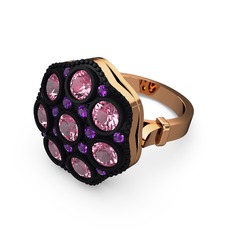 Glory Elmas Yüzük - Pembe kuvars ve ametist 8 ayar rose altın yüzük #vq3f3o