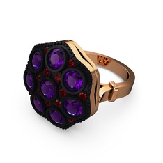 Ametist ve garnet 8 ayar rose altın yüzük