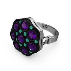 Glory Elmas Yüzük - Ametist ve kök zümrüt 925 ayar gümüş yüzük #x1wcq3