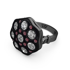 Glory Elmas Yüzük - Beyaz zirkon ve kök yakut 925 ayar siyah rodyum kaplama gümüş yüzük #yw8fgr