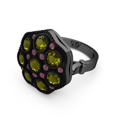 Glory Elmas Yüzük - Peridot ve kök yakut 925 ayar siyah rodyum kaplama gümüş yüzük #z9qhd8