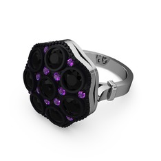 Glory Elmas Yüzük - Siyah zirkon ve ametist 18 ayar beyaz altın yüzük #zzhupz