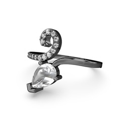 Pırlanta ve swarovski 925 ayar siyah rodyum kaplama gümüş yüzük (0.27 karat)