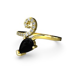 Swarovski ve siyah zirkon 14 ayar altın yüzük