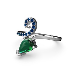 Sarmaşık Damla Yüzük - Lab safir ve yeşil kuvars 8 ayar beyaz altın yüzük #11g5ln8