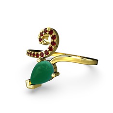 Garnet ve kök zümrüt 8 ayar altın yüzük