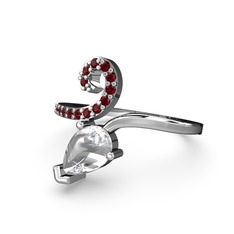 Garnet ve swarovski 14 ayar beyaz altın yüzük