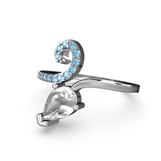 Sarmaşık Damla Yüzük - Akuamarin ve swarovski 8 ayar beyaz altın yüzük #124q793