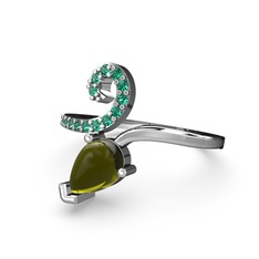 Yeşil kuvars ve peridot 18 ayar beyaz altın yüzük