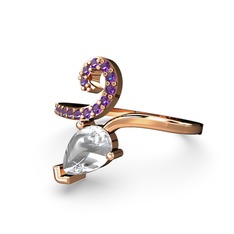 Ametist ve swarovski 14 ayar rose altın yüzük