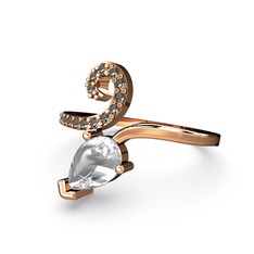 Sarmaşık Damla Yüzük - Dumanlı kuvars ve swarovski 18 ayar rose altın yüzük #13aq0do