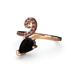 Sarmaşık Damla Yüzük - Kök yakut ve siyah zirkon 8 ayar rose altın yüzük #13ekt0i