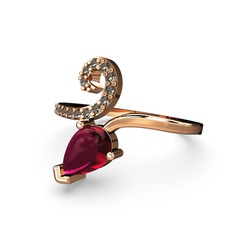 Sarmaşık Damla Yüzük - Dumanlı kuvars ve rodolit garnet 14 ayar rose altın yüzük #13v053g