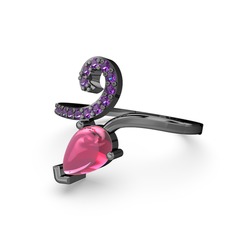 Sarmaşık Damla Yüzük - Ametist ve pembe kuvars 925 ayar siyah rodyum kaplama gümüş yüzük #14rk4ig