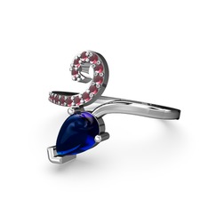 Sarmaşık Damla Yüzük - Kök yakut ve lab safir 18 ayar beyaz altın yüzük #15prpl6