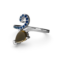 Lab safir ve dumanlı kuvars 8 ayar beyaz altın yüzük