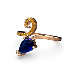 Sarmaşık Damla Yüzük - Sitrin ve lab safir 925 ayar rose altın kaplama gümüş yüzük #165khli