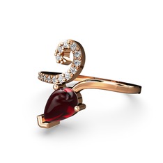 Sarmaşık Damla Yüzük - Pırlanta ve garnet 18 ayar rose altın yüzük (0.27 karat) #16niata