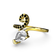 Siyah zirkon ve swarovski 14 ayar altın yüzük