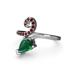 Garnet ve yeşil kuvars 18 ayar beyaz altın yüzük
